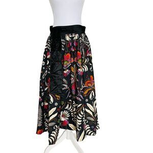 Anthropologie Black Classic Garden Midi Skirt S Belted Cotton Sample Ret$185